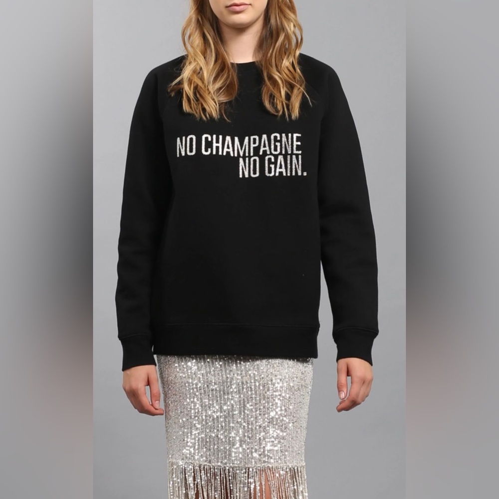 Brunette the Label, Black with No Champagne, No Gain” Written in Sparkly Shimmer